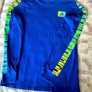 Adidas Blue and Green Long Sleeve Tee